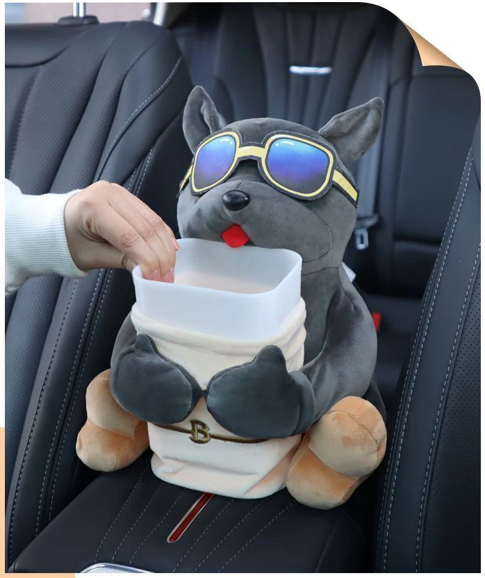 Peluche Chien 2 en 1 Boite à mouchoir et Poubelle pour Accoudoir de Voiture