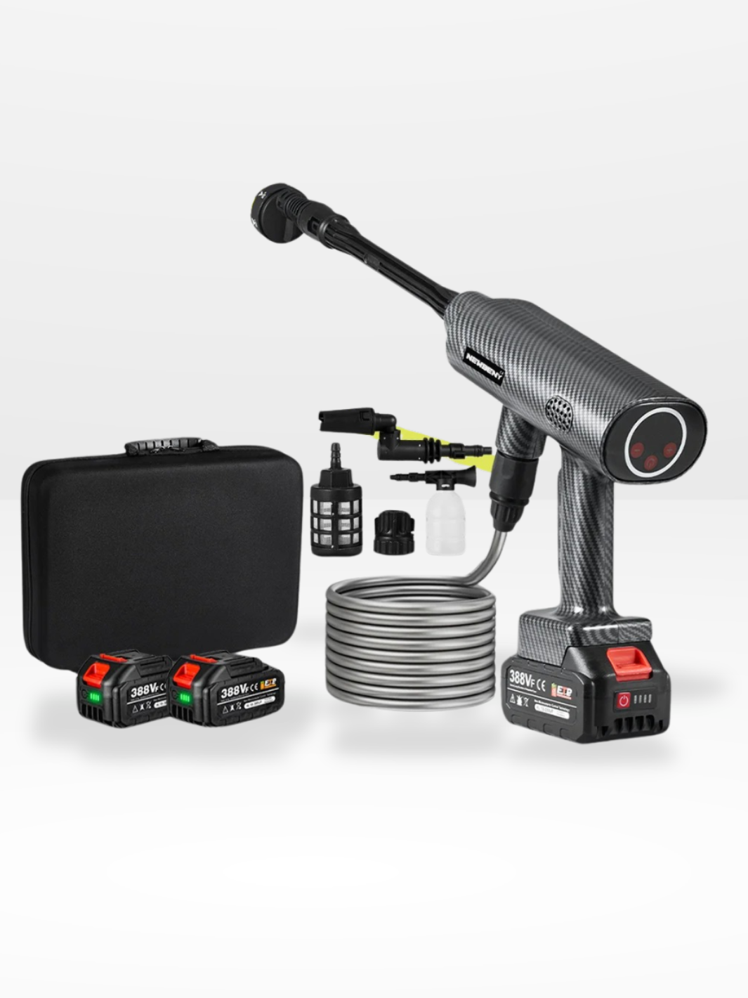 Nettoyeur Haute Pression Sans Fil 200 Bar – 2 Batteries, Buse 6-en-1, 5m Tuyau, Écran LCD Portable