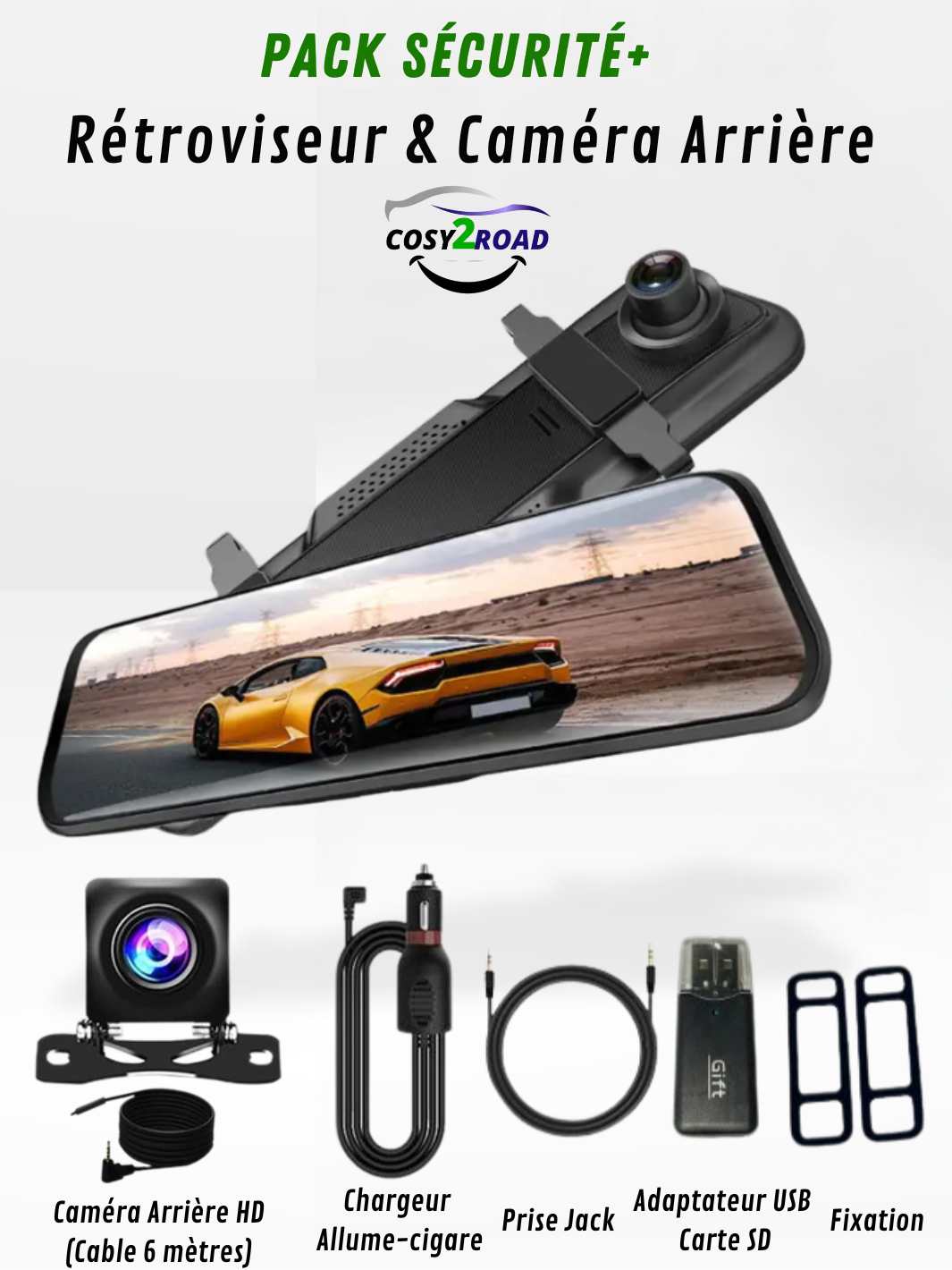 Rétroviseur Caméra 4k Avant/Arrière| CarPlay & DashCam®