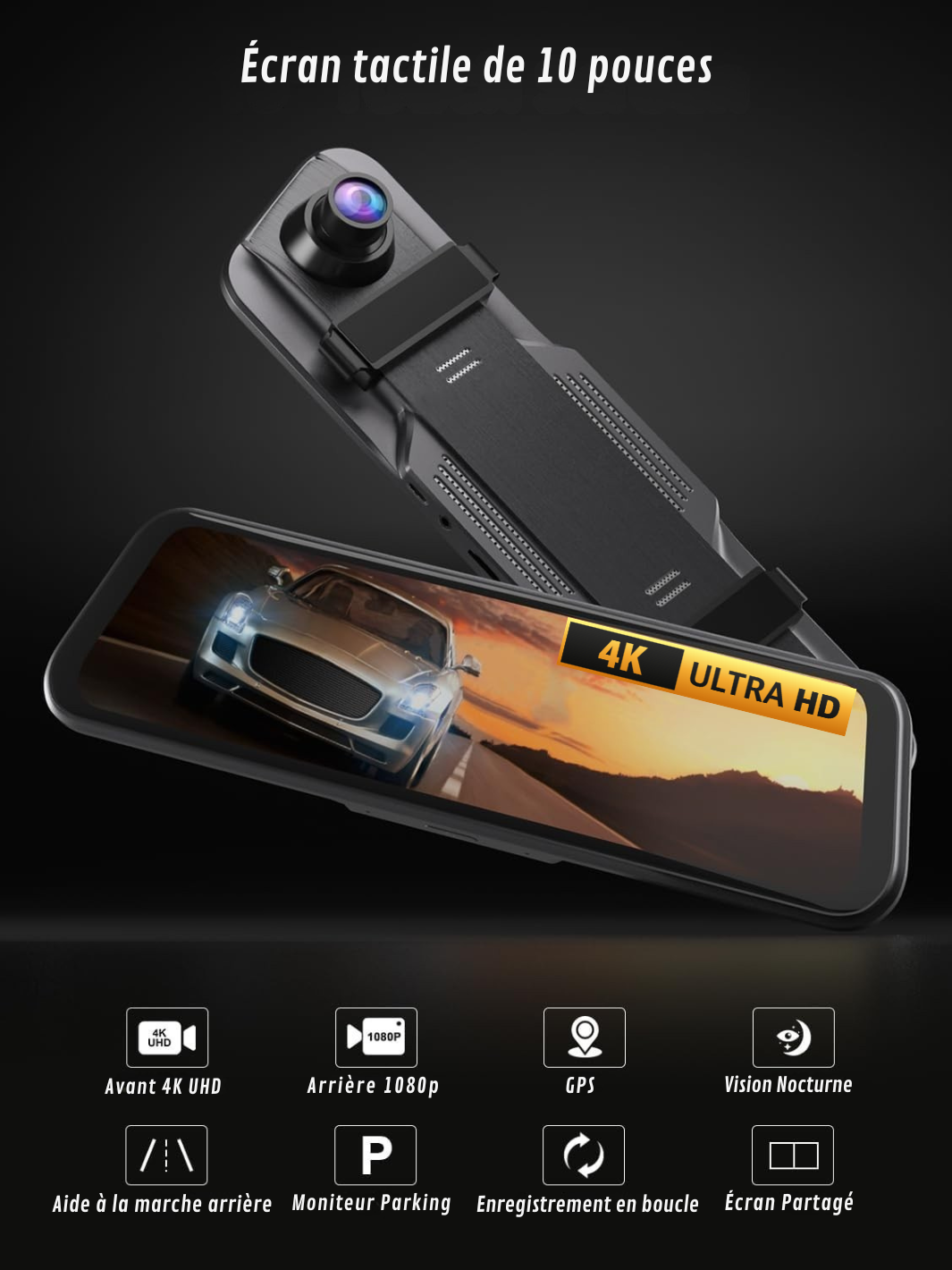 Rétroviseur Caméra 4k Avant/Arrière| CarPlay & DashCam®