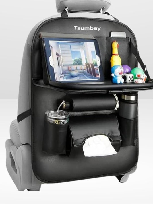 Organisateur de siège de voiture avec plateau pliable en cuir