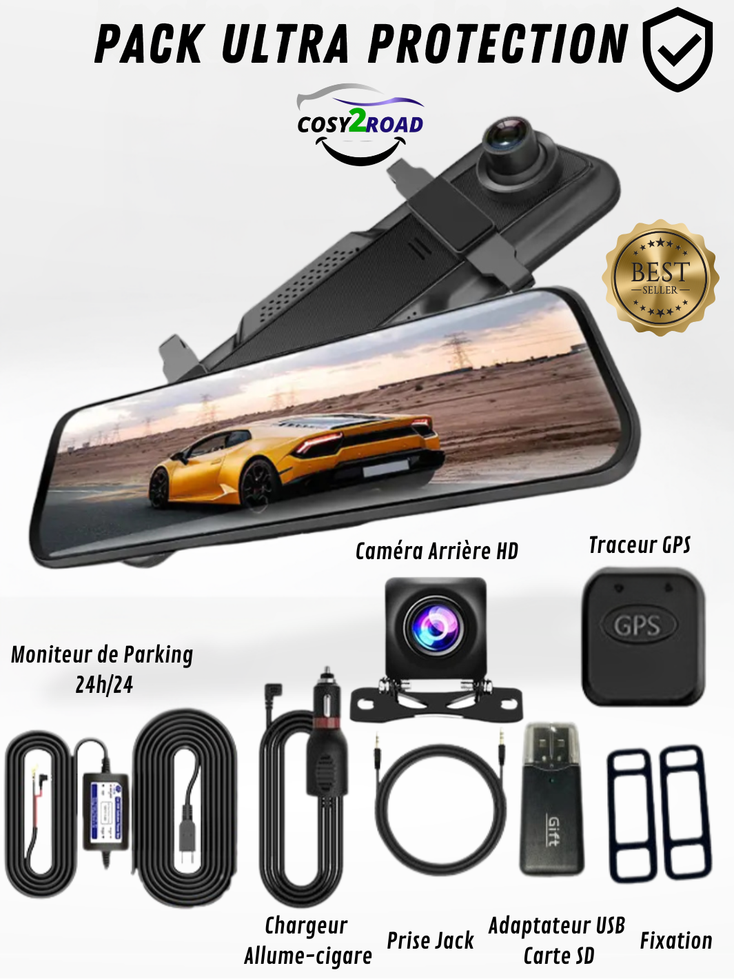 Rétroviseur Caméra 4k Avant/Arrière| CarPlay & DashCam®